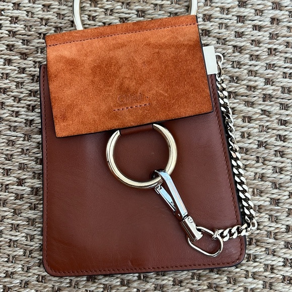 CHLOE Faye Brown Bag with Gold Ring 24 inch drop Mini in Brown calfskin/ suede - Picture 8 of 12